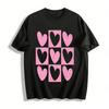 Vintage Pink White Heart Check Print Casual T-Shirt Pure Cotton T-shirt