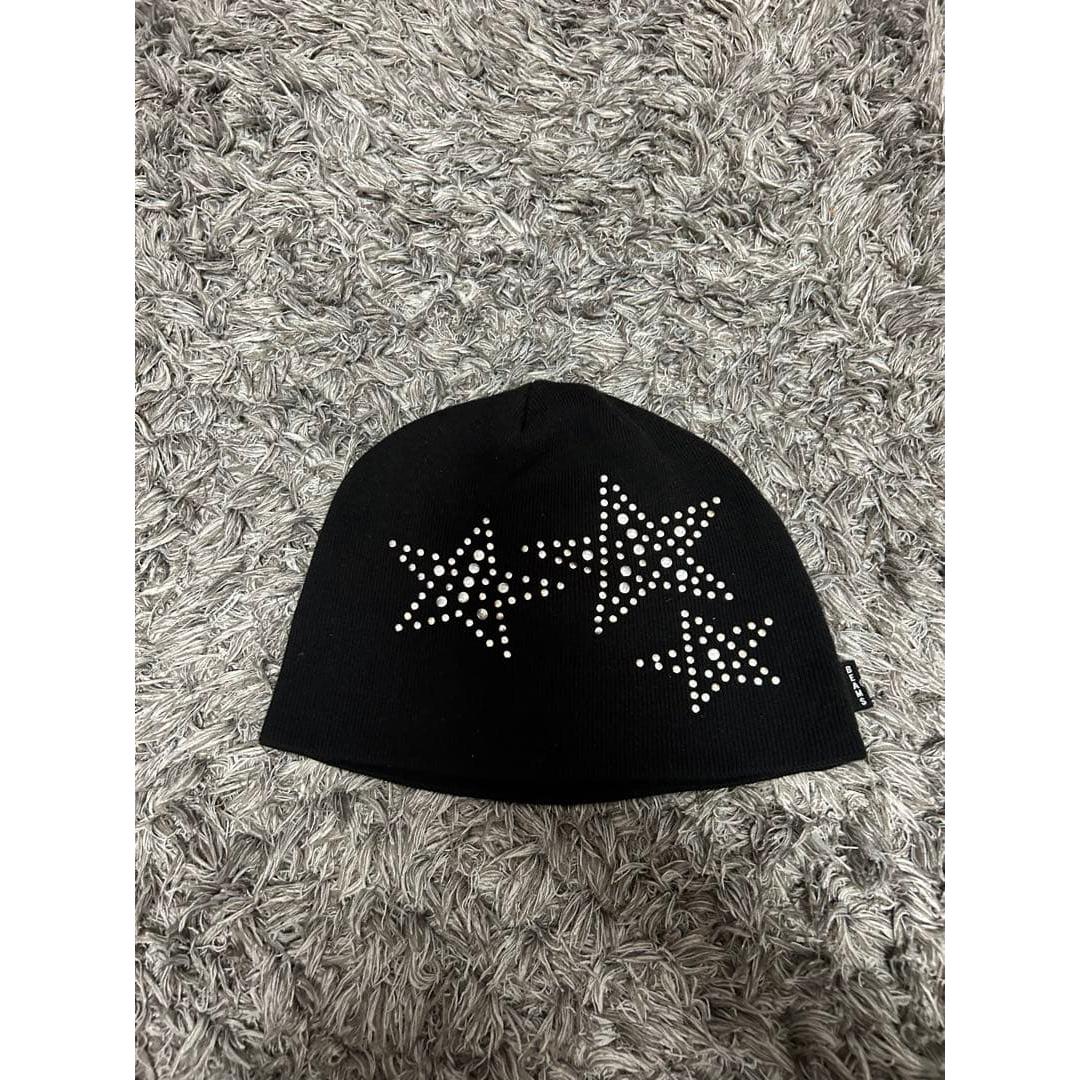 Used BEAMS Archive Studded Knit Beanie Black Star Pattern Knit Cap