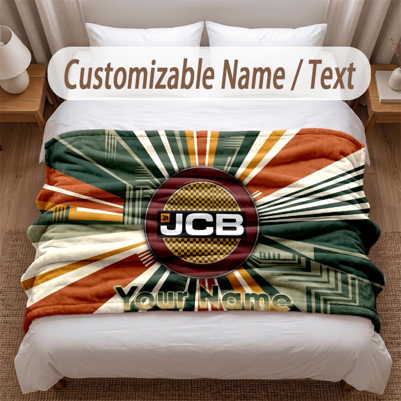 JCB Printed Flannel Blanket Custom Name Text Soft Warm Throw For Bedroom Holiday Gift