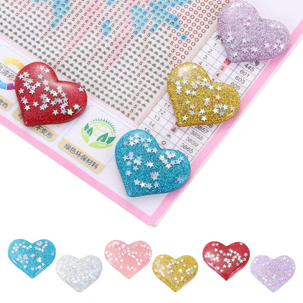 6Pcs Acrylic Heart Shape Diamond Art Magnetic Cover Holder DIY Diamond Embroidery Locator Diamond Art Accessories