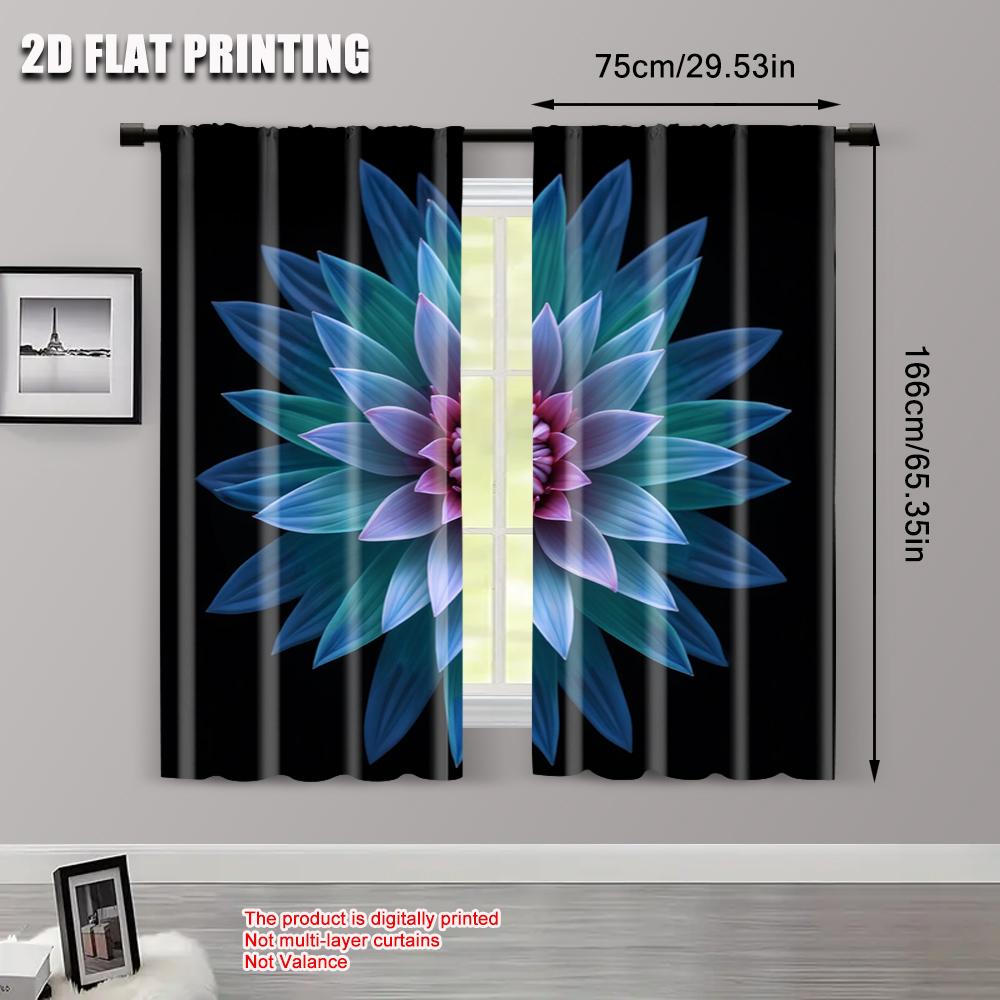 2pcs   2D flat printing Curtain a green flower Versatile Polyester Fabric  Without Electricity Festive Holiday Applies to