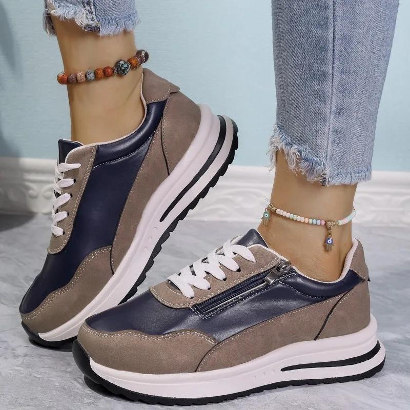 Shoes for Women 2025 New Fashion Casual Sneaker Women's Chunky Sneakers Mix Color Platform Sports Shoes Zipper Running Footwear