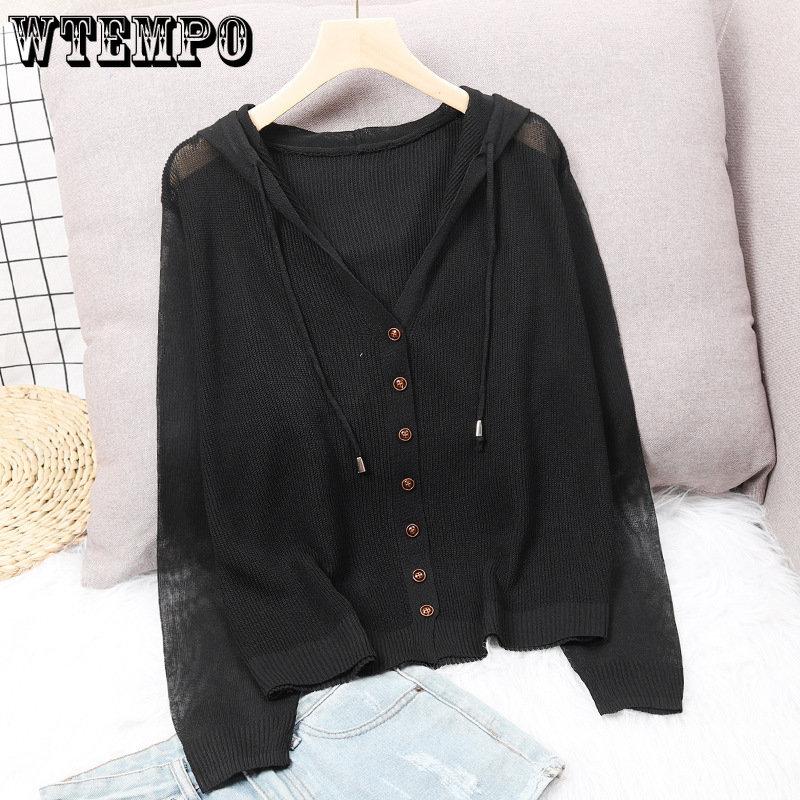 Summer Knitted Cardigan Jacket Women's Hooded Tops Ice Silk Thin Section Hollow Sunscreen Cardigan