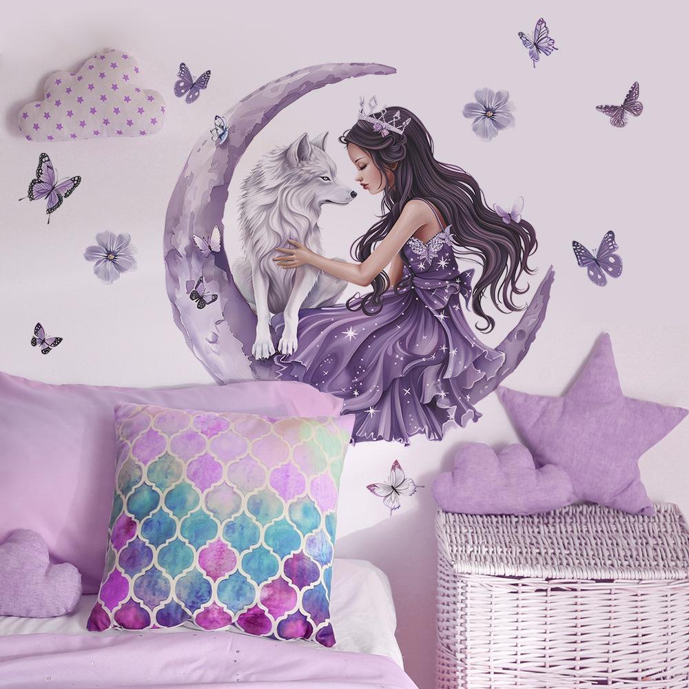 Wall Sticker Girl Purple Dress Art Decoration Nordic PVC Poster Decals