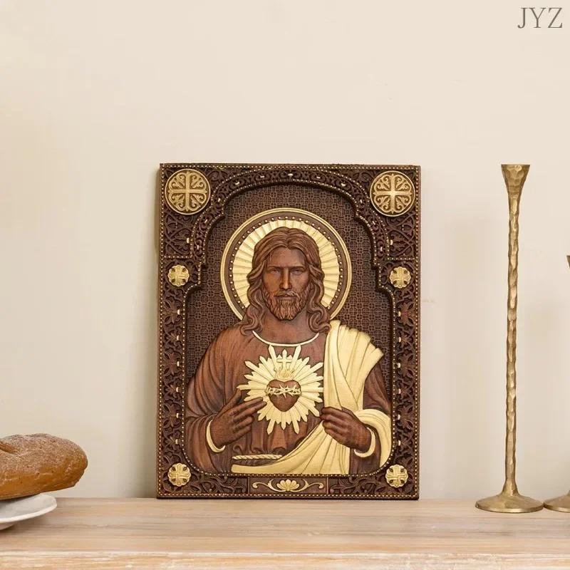 Vintage Religious Wooden Plaque Sacred Heart of Jesus Catholic Jesus Statue, Wall Hanging, Church Room, Home Decor