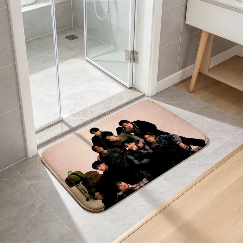 ATEEZ Print Flannel Kitchen Mat Christmas Soft Area Rug Non Slip Floor Carpet Home Decoration