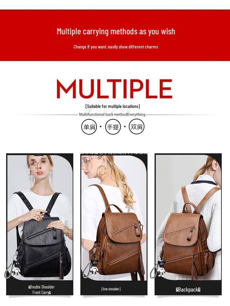 Women's 2025 Trend Korean Style Versatile Fashion Soft Leather Backpack, Large Capacity Schoolbag