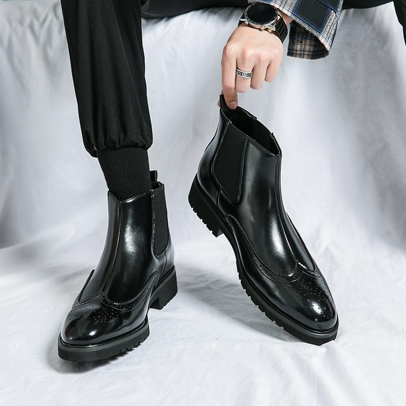 Autumn and winter personalized polished high-top leather boots outdoor lace-up fashion Martin boots large size men's Chelsea boots