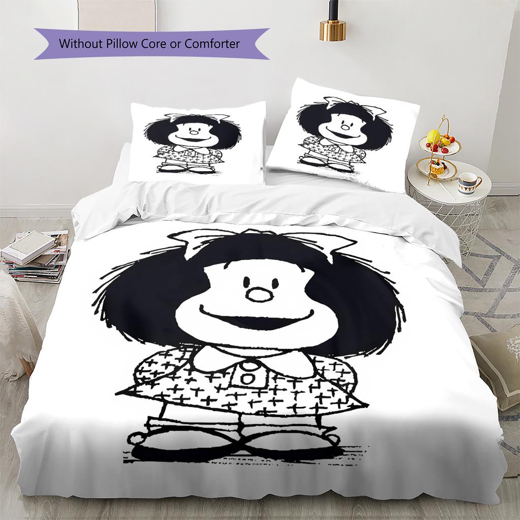 Mafalda Pattern Bedding,Quilt Set Quilt Cover Pillowcase Home Birthday Gift (1 * Duvet Cover + 2 * Pillowcase, Without Core)