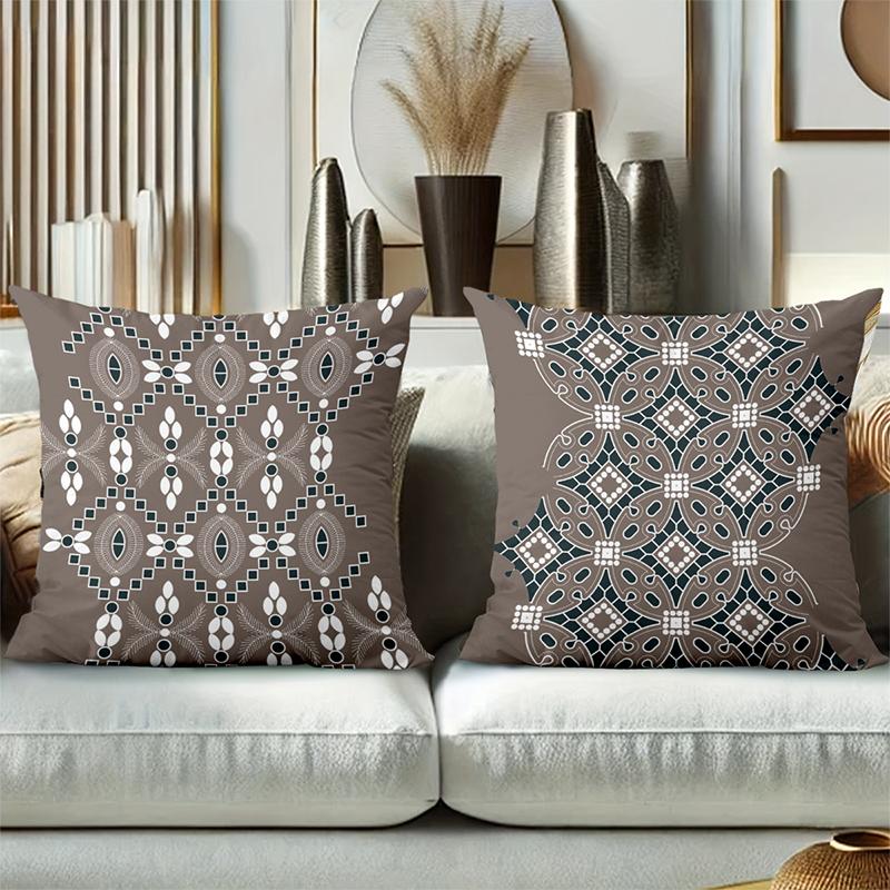 Brown Throw Pillow with Intricate Geometric Patterns Polyester Pillowcase, Sofa Decorative Cushion Cov Headboard Pillow