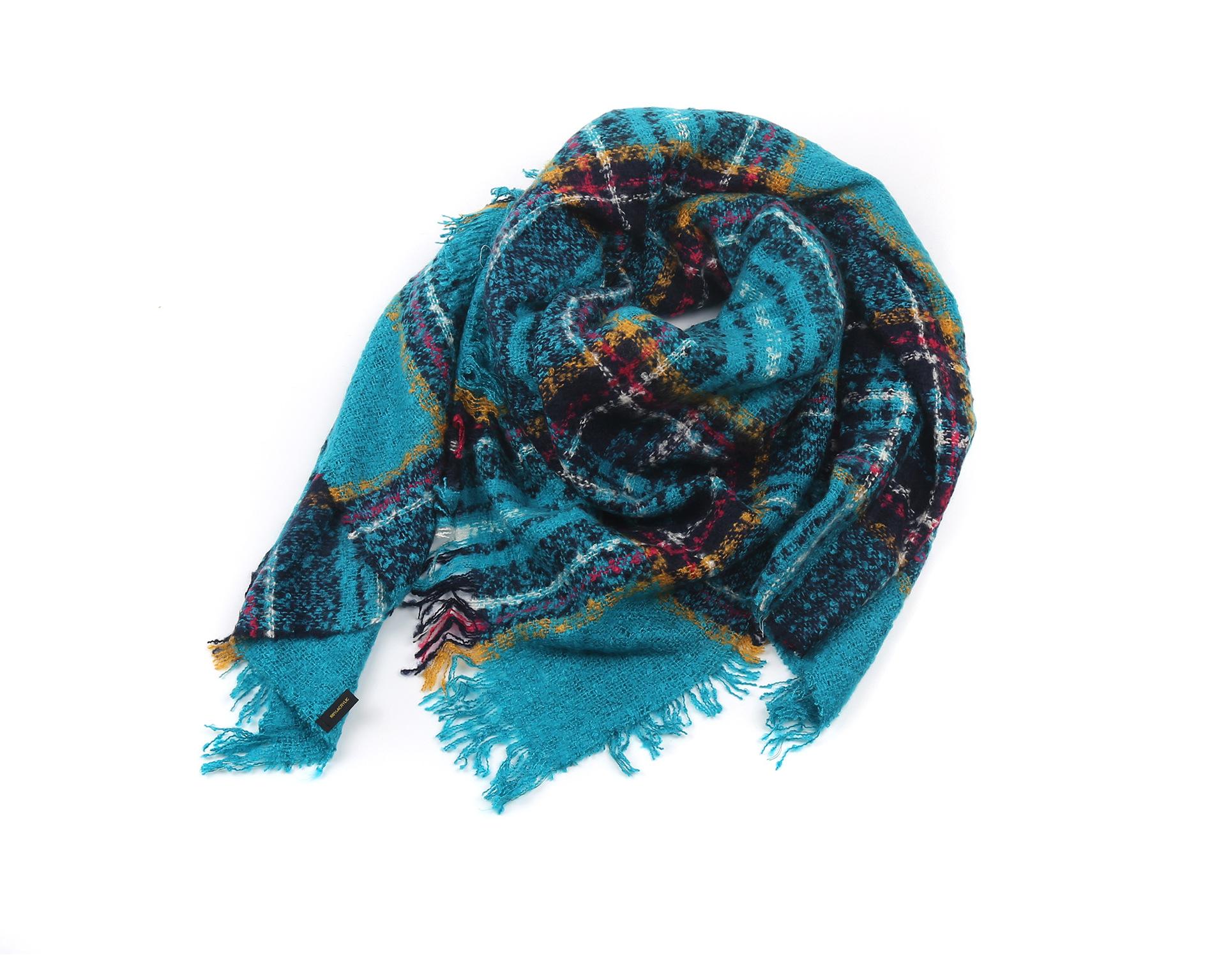 

Осенние и зимние шарфы, мохеровые шарфы из пряжи с петлями, женские цветные клетчатые шарфы с бахромой, шали поколения 170*125cm зелёный