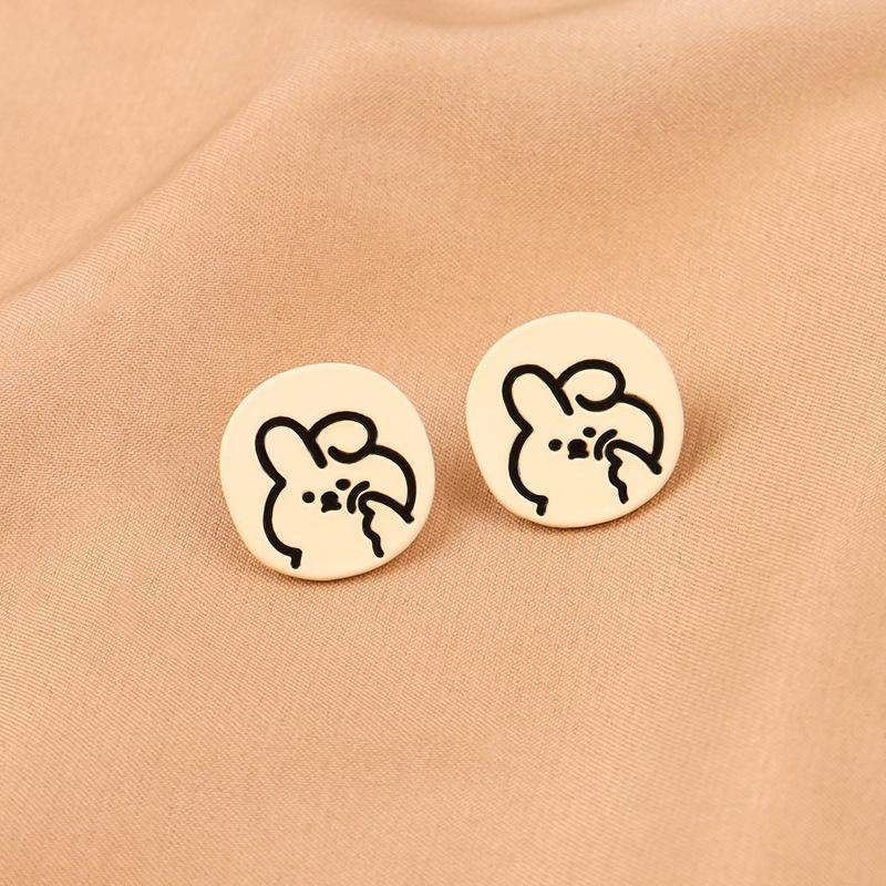 925 Silver Needle Creamy White Teddy Bear & Rabbit Stud Earrings - Simple, Versatile, Girlish Niche Design (B492X)