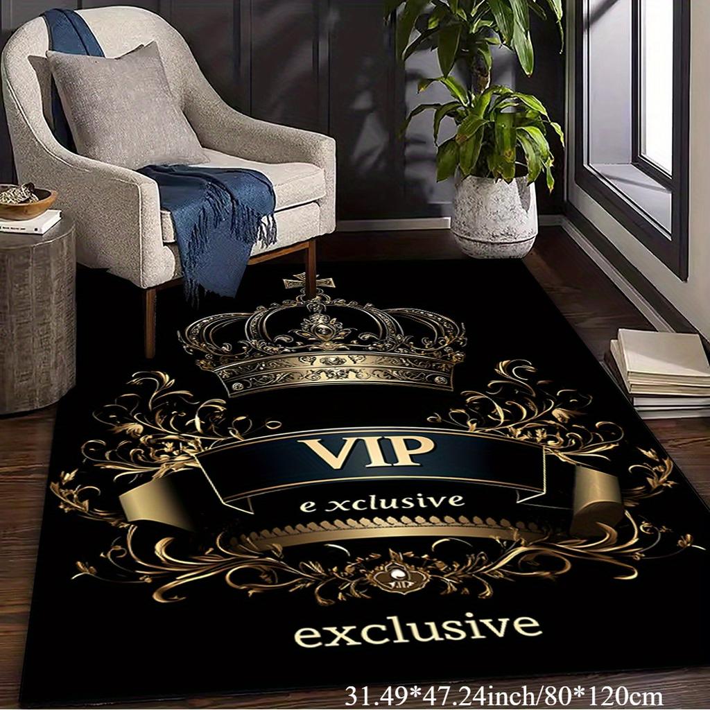 Exclusive Gold Crown Area Mat - Washable Rug for Living Room Bedroom Kitchen, Elegant Indoor Floor Decor