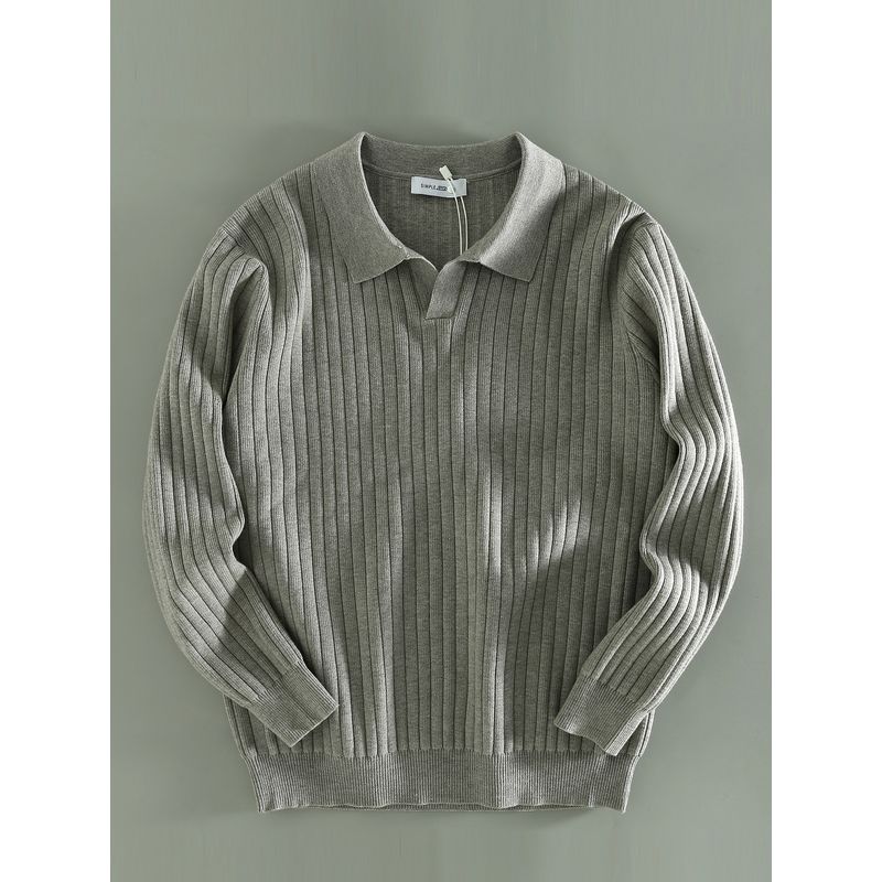 Men's Knitwear for Export, New Spring and Autumn Style, Turn-Down Collar Sweater, Casual Versatile Long-Sleeve Base Shirt for Trendy Men