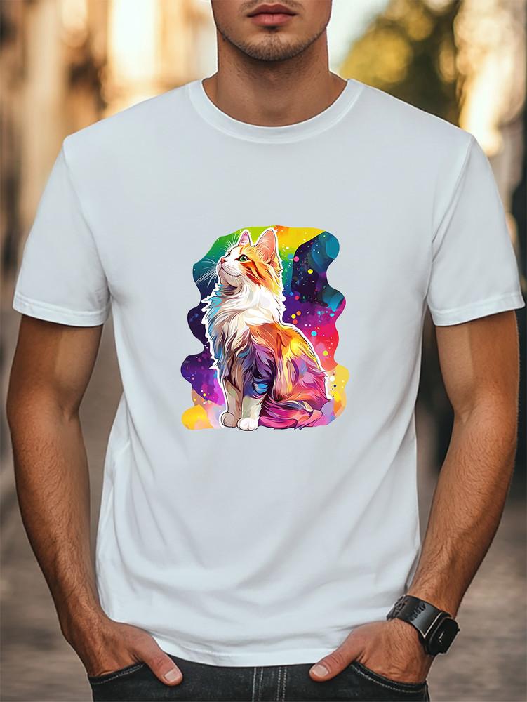 Cute Cat Colorful Graphic T-Shirt Unisex Men Women Trendy Tee Casual T-shirt Unisex T-Shirt XXL