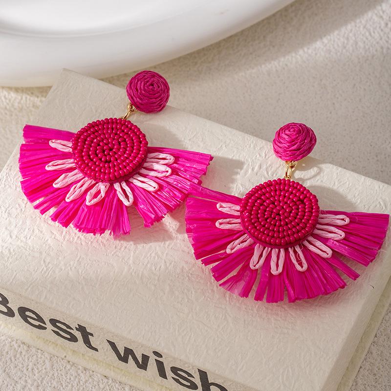 Dopamine Raffia Sun Flower Vacation Wind Earrings Women'S Handwoven Earrings Travel Photography Unique And Beautiful Earrings