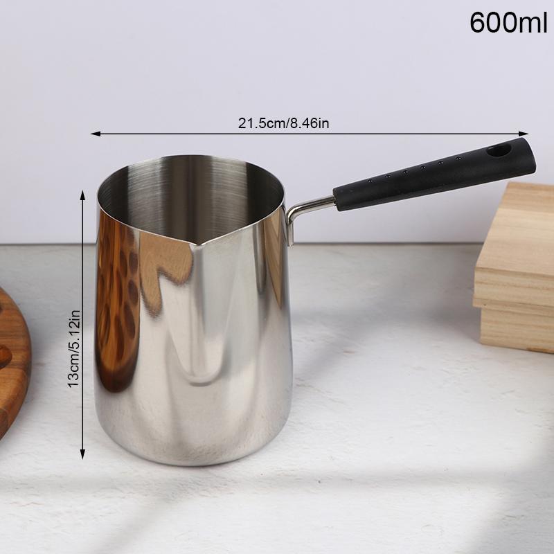 350/600ML Kaffekanna i rostfritt stål med långt handtag och hällpipa, Mjölk- och smörvärmare, Kastrull för spishäll, Chokladsmältningspanna