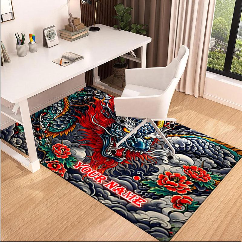 1PC Custom Name Dragon Tattoo Artwork Theme Floor Mat Ideal for Living Room, Game Rooms, Office, Bedroom,Floor Mat Playful Design