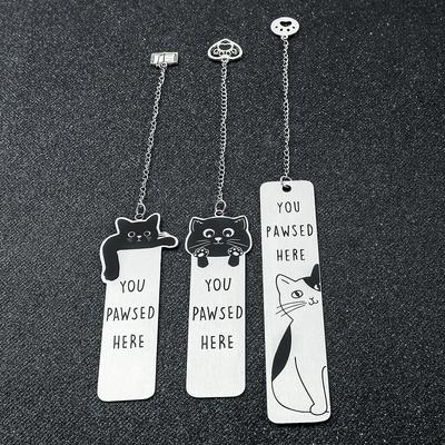 1 Stück Edelstahl Katzen-Lesezeichen, Design mit winkender Pfote und inspirierendem Zitat, Perfektes Geschenk für Leser & Katzenliebhaber, Langlebig