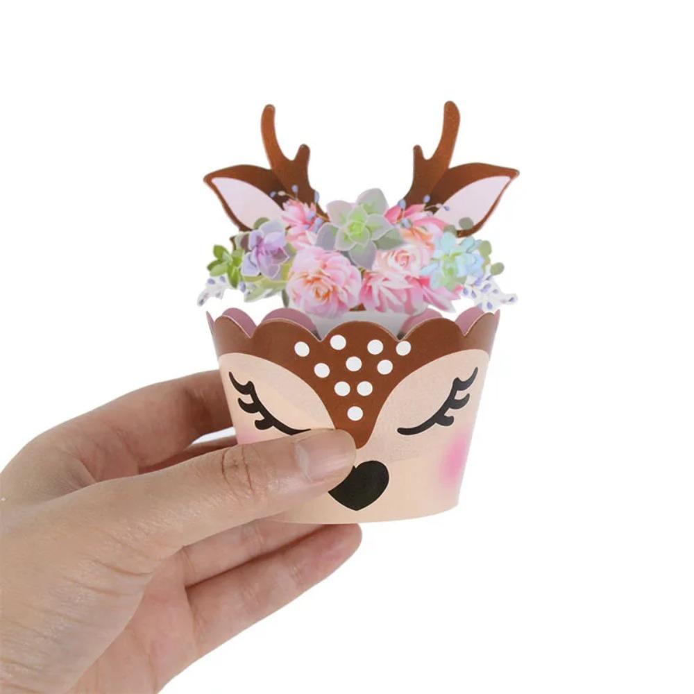24set Paper Sika Deer Cupcake Wrapper Party Supplies Cupcake Decorating Tool  2024 New Year