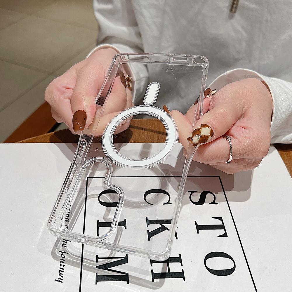 KEYSION Crystal HD Transparent for Magsafe Magnetic Wireless Charge Case for Samsung Galaxy S22 S23 Ultra S21 FE Hard Cover