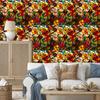 Wallpaper Stained Glass Flowers Gold, Yellow and Ochre for Living Room and Bedroom 50x1000