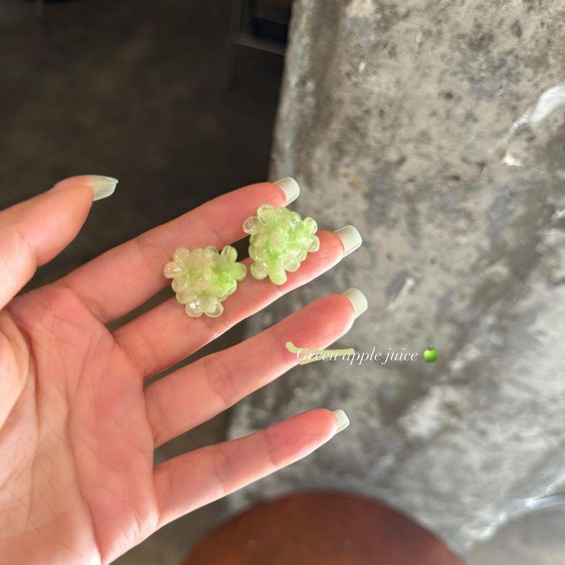 

[Peach Tea] Blues Moment Blue Flower Earrings Summer Seaside Atmosphere Vacation Style Earrings Earrings Earrings Green Flower 925 Silver Pin Pair