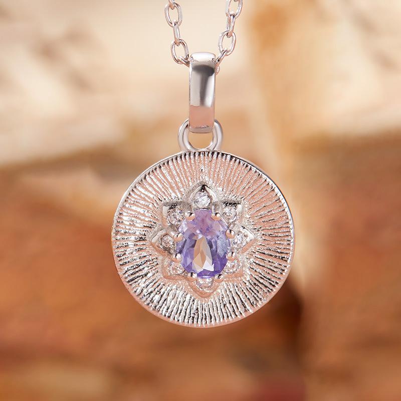 Collana Tesoro Colorato con Zaffiro Naturale, Granato Tanzaniano, Peridoto, Ciondolo da Donna, Argento Sterling S925, Design con Piatto di Giada