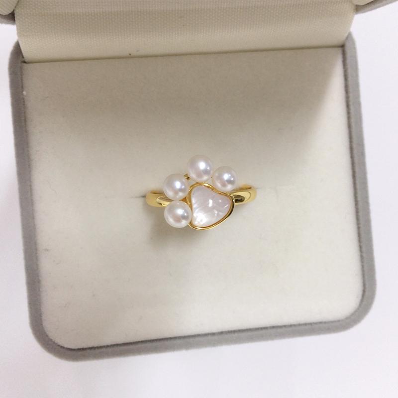 SHDIYAYUN Hot Sale 18K Gold Plated Cute Sea Shell Cat Claw Natural Freshwater Pearl Ring for Women