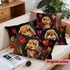 Vintage Bunny Tulip Print Cushion Cover Suitable For Sofa Bedroom Car Pillow Cover Cushion Rectangular Back Cushion