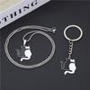 New Stainless Steel Black White Cat Pendant Keychain Necklace Trendy Versatile Punk Anime Animal Couple Jewelry Gift
