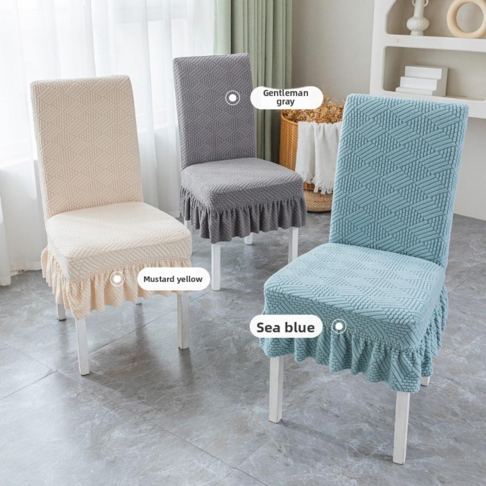 Stretchable Chair Covers Skirt Style Universal Dining Seat Cushion Set with Backrest for Home