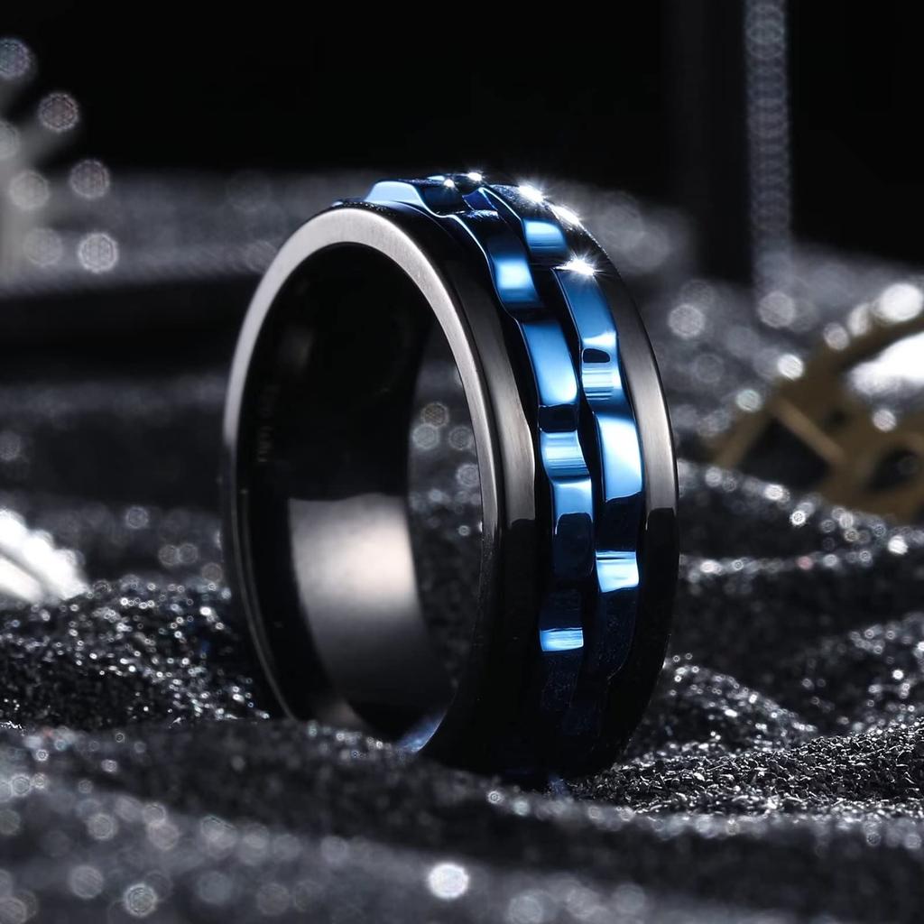 Fashion Anti Stress Stainless Steel Rings For Men Gear Chain Rotating Anxiety Relief Spinning Fidget Rings Hiphop Punk Jewelry