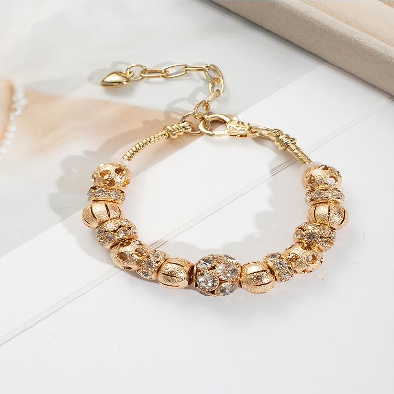Adjustable Hollow Diamond Bead Bracelet with Round Charms DIY Personalized Fashion Jewelry