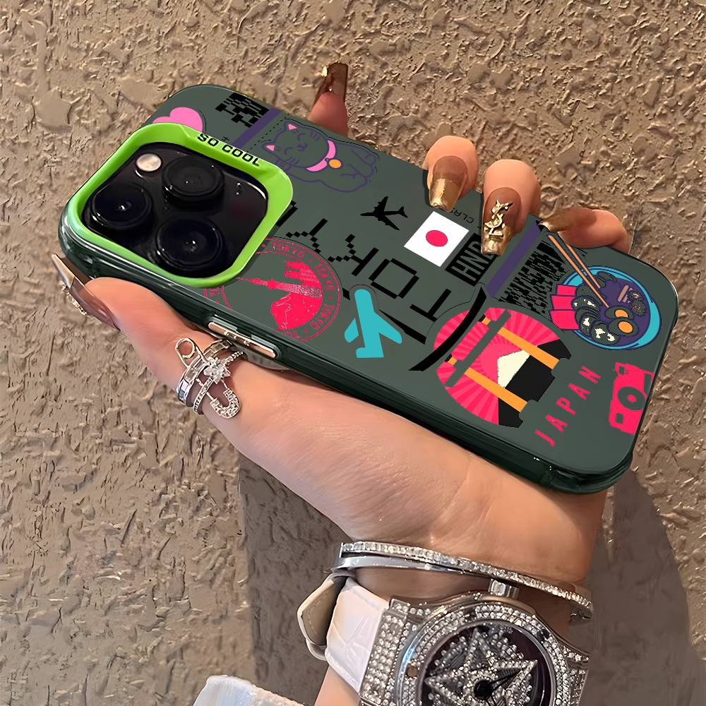 Japan Plane Travel Ticket Phone Case For iPhone 16 15 14 13 12 11 Plus Pro Max Multicolor Aurora Laser Shockproof Funda Cover