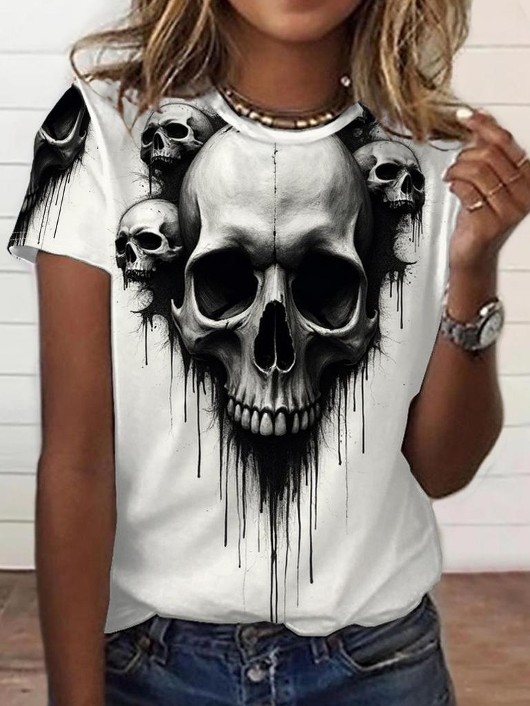 Summer Fashion Skull Flower 3D Printed Women's T-Shirt Casual Short Sleeve T-Shirts Graphics Tees Tops Loose Women's Clothing