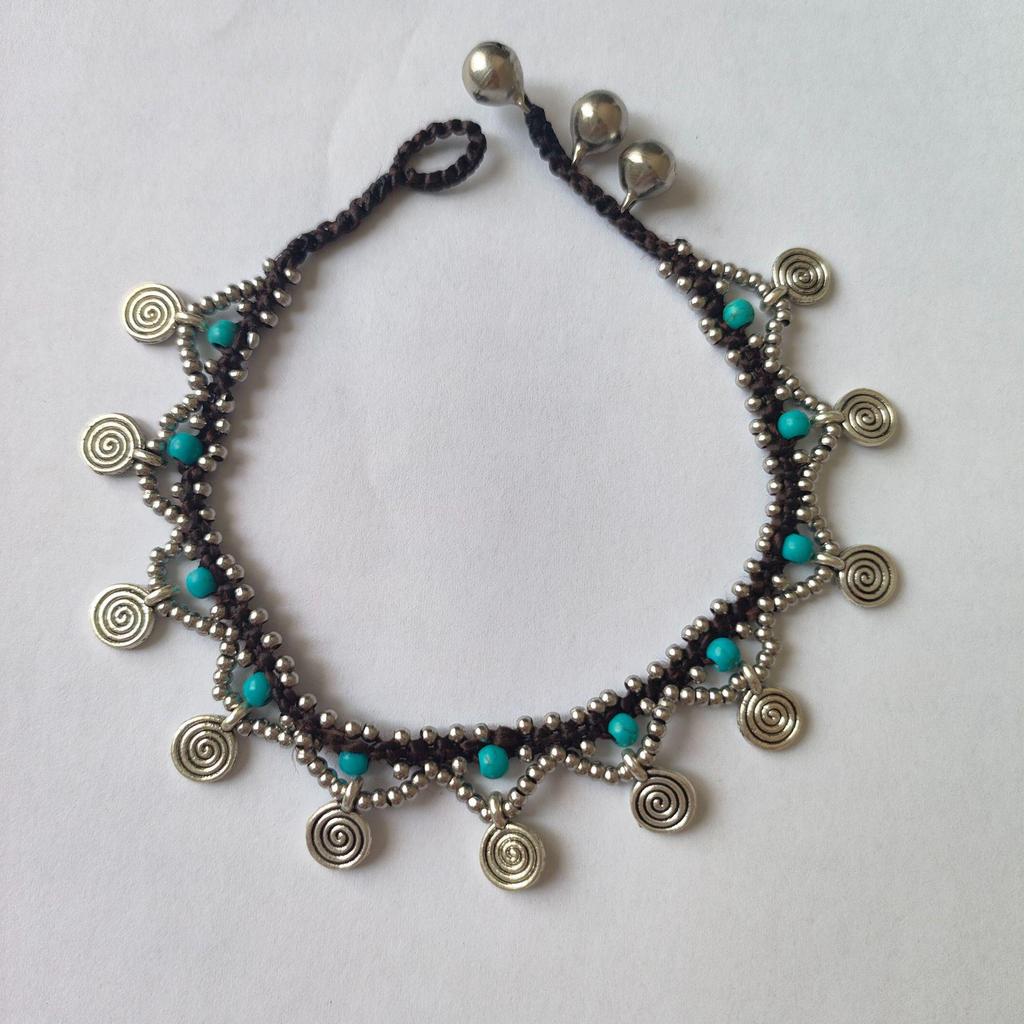 Boho Türkis-Kupfer Perlenarmband mit Wachskordel