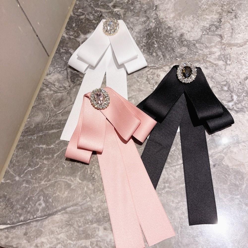 Crystal Rhinestone Ribbon Bowtie Brooch Fabric Bow Tie Brooches  Dress Shirt Accessories