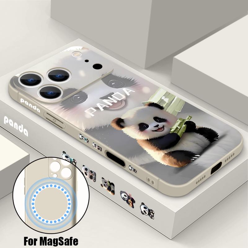 For iPhone 17 Pro Max Case Lovely Baby Panda Pattern Magnetic For Magsafe Silicone Cover For iPhone 16 Pro Max Funda iPhone 15 14 13 12 11 16E Air