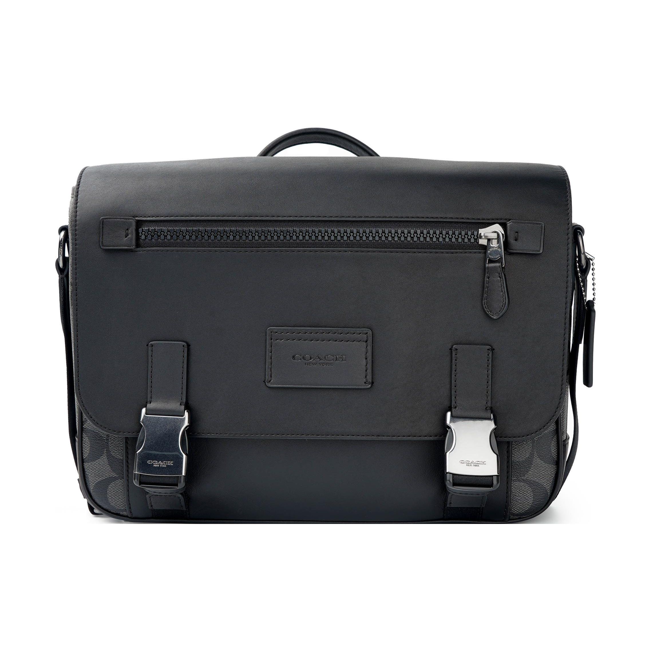 Coach Men's Track 33 Adjustable Shoulder Strap External Zipper Pocket Coated Canvas And Smooth Calfskin Crossbody Bag Large Crossbody Bag C2793-Qbmi5