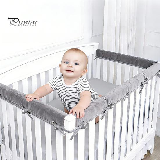 Baby Crib Bumper Pads 3 Pcs Bumper, Soft Cotton Breathable Sleep Barrier Child Safety Strip for Toddlers, Liner Edge Protector with Adjustable