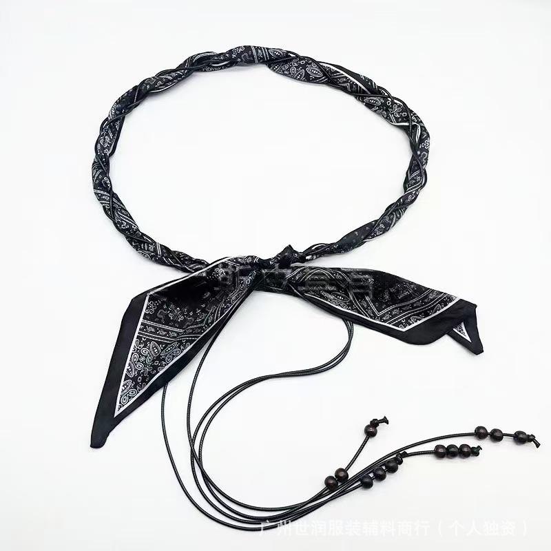 Bohemian Ethnic Silk Scarf Belt: Women's Handmade Woven & Beaded Waist Accessory