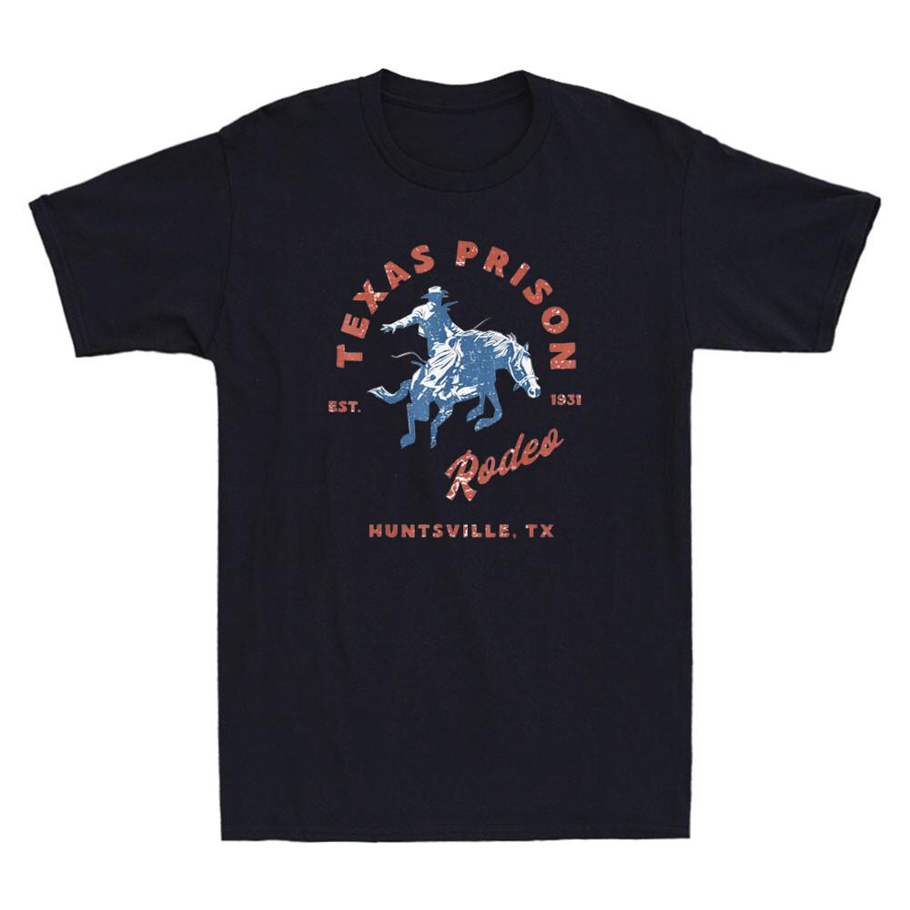 Texas Prison Rodeo Cowboy Western Funny Cowboy Ride Horse Vintage Men T-shirt XXL