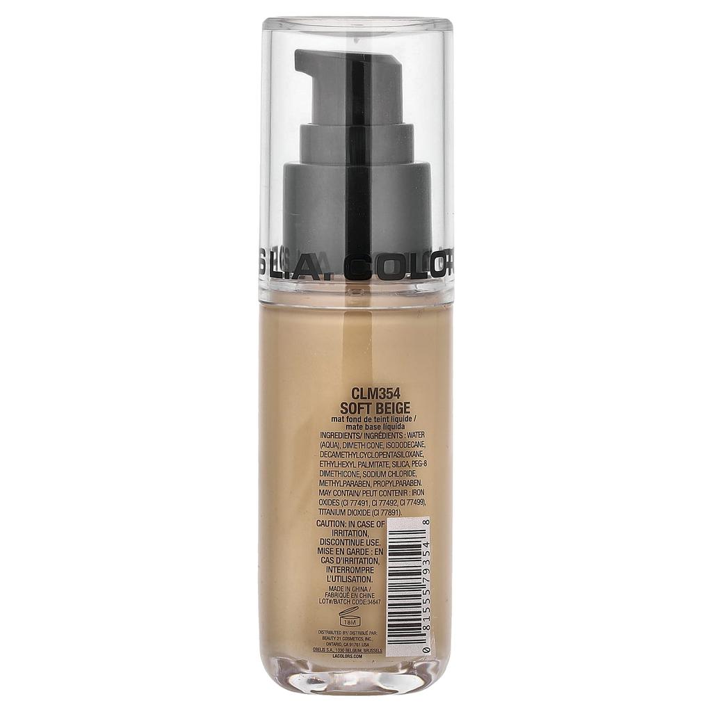 L.A. Colors Truly Matte Foundation, CLM354 Soft Beige, 40ml (1.35fl oz)