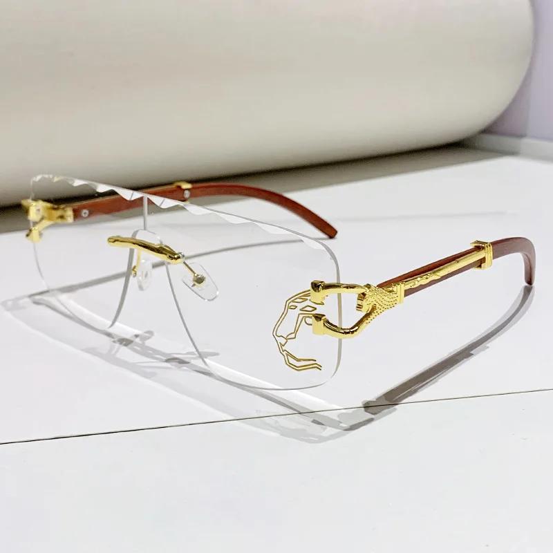 

Popular Vintage Wave Rimless Sunglasses Women For Men Sun Glasses Punk Luxury Brand Designer Pink Gold Leopard Shades Uv400