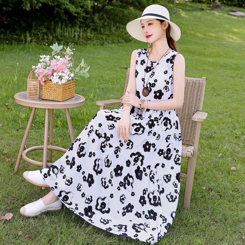 Sommer Fließendes Baumwollkleid Ärmellos Junge Frauen Strand Langes Kleid Urlaubs-Sommerkleid