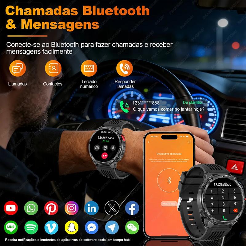 New Outdoor Smart Watch 1.7 ” 1100mAh Large Battery IP68 Waterproof LED Flashlight Bluetooth Call Sports Men Fitness Bracel