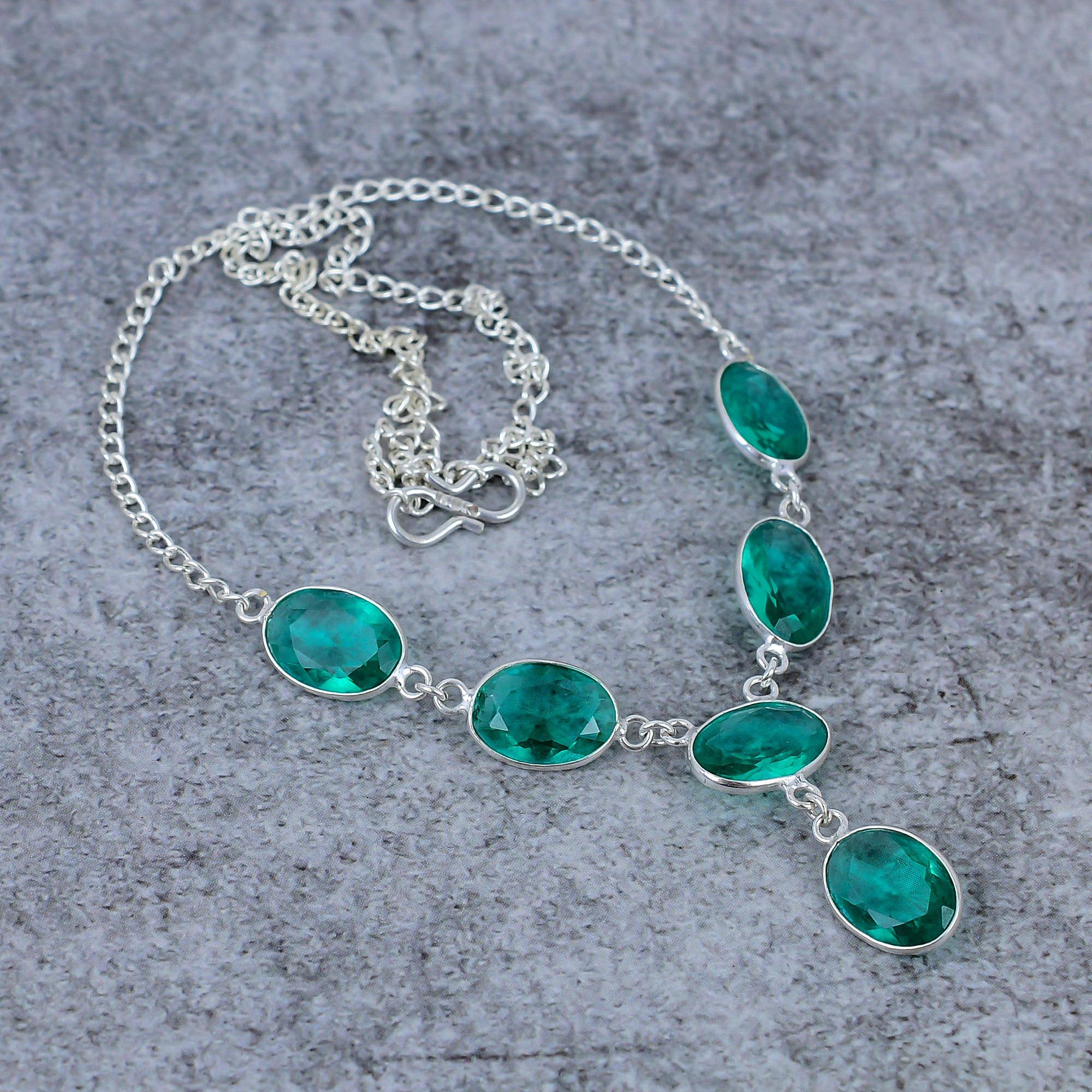 

Green Tourmaline Gemstone Handmade 925 Sterling Silver Jewelry Necklace 18 M-416