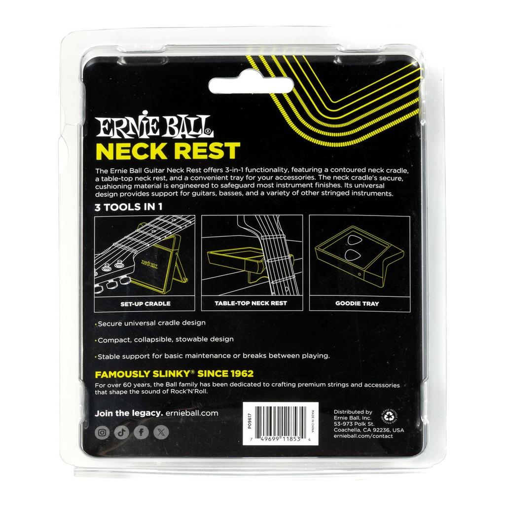 Ernie Ball 9617 3-in-1 Guitar Neck Rest, Compact Cushion Support and Accessory Tray for Guitars, Basses, and Stringed Instruments