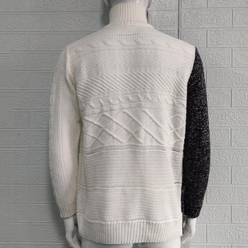 Men's Plus Size Color Block Buckle Knit Cardigan - High-Neck Long Sleeve Sweater for Autumn/Winter